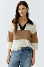 Off White Camel Ribbon Yarn Polo Pullover