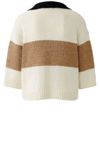 Off White Camel Ribbon Yarn Polo Pullover