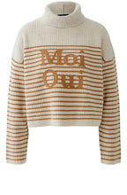 Off White & Camel Striped Roll Neck Jumper