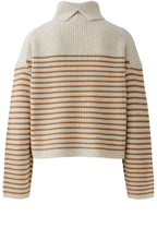 Off White & Camel Striped Roll Neck Jumper