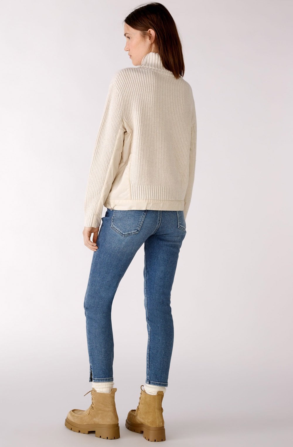 Off White Chunky Knit and Contrast Panel Jumper