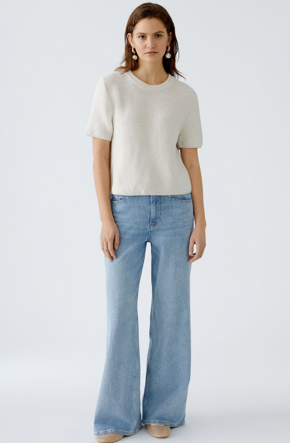 Off White Cotton Purl Knit Pullover