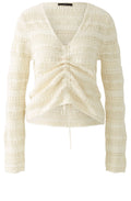 Off White Drawstring Front A Jour Top