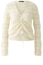 Off White Drawstring Front A Jour Top