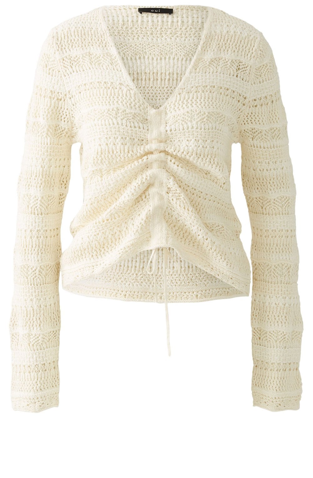 Off White Drawstring Front A Jour Top