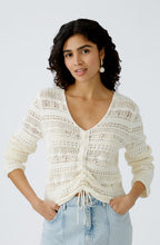 Off White Drawstring Front A Jour Top