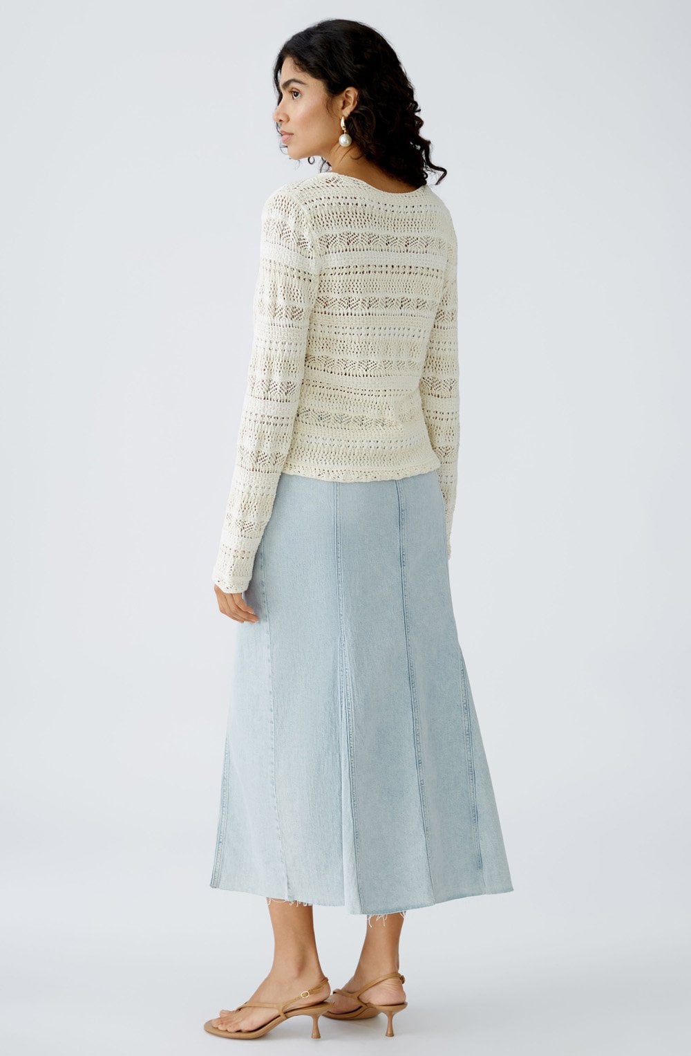 Off White Drawstring Front A Jour Top