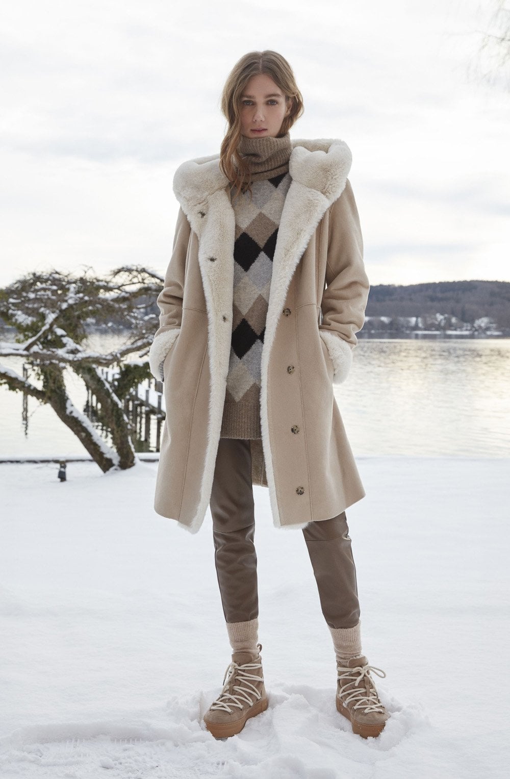 Off White Faux Fur Detailed Coat