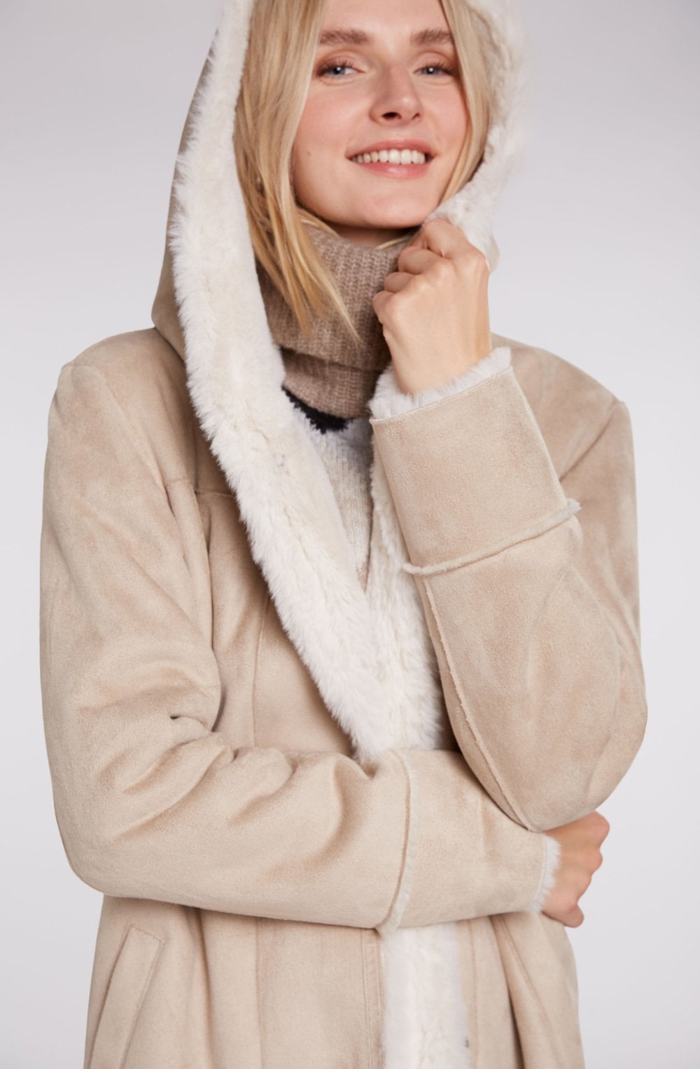 Off White Faux Fur Detailed Coat