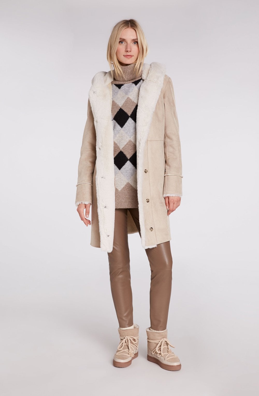 Off White Faux Fur Detailed Coat