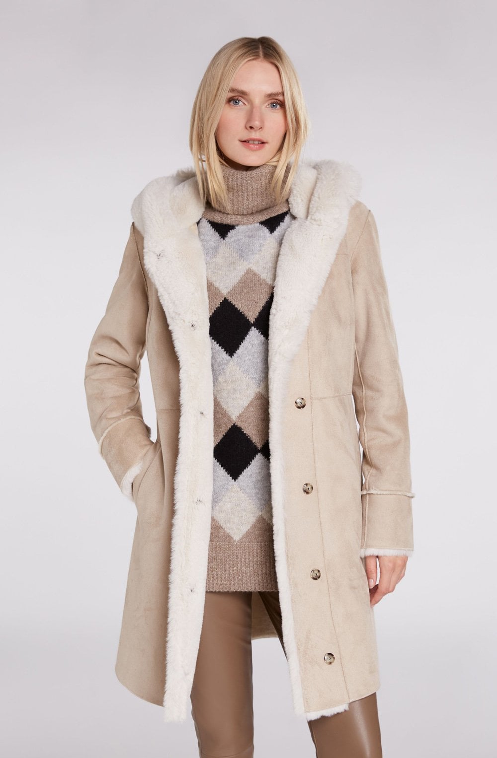 Off White Faux Fur Detailed Coat