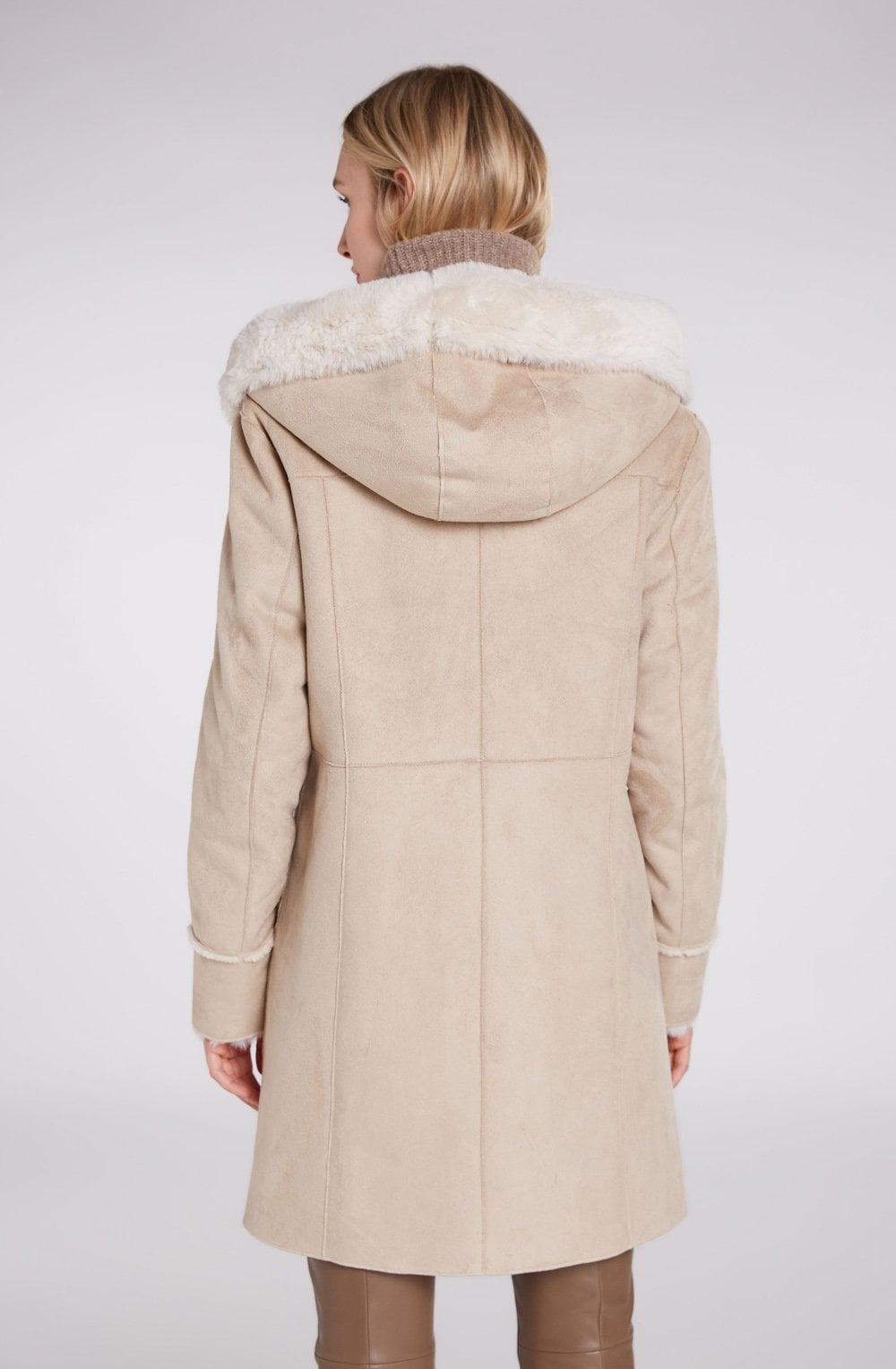Off White Faux Fur Detailed Coat