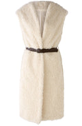 Off White Faux Fur Long Waistcoat with Belt