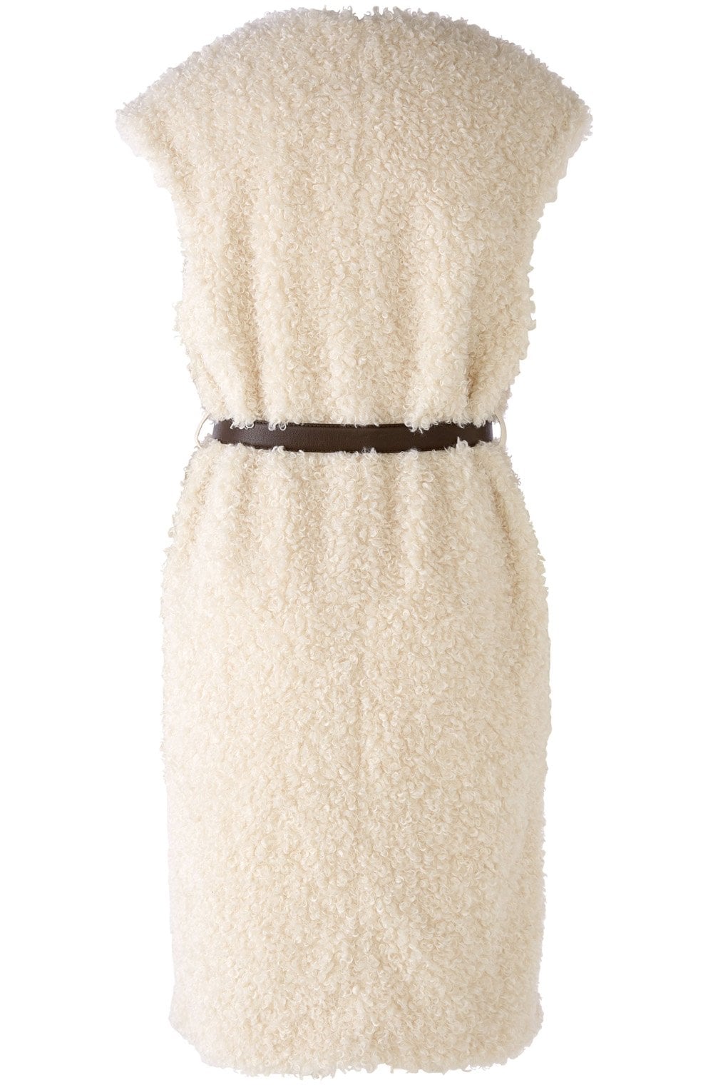 Off White Faux Fur Long Waistcoat with Belt