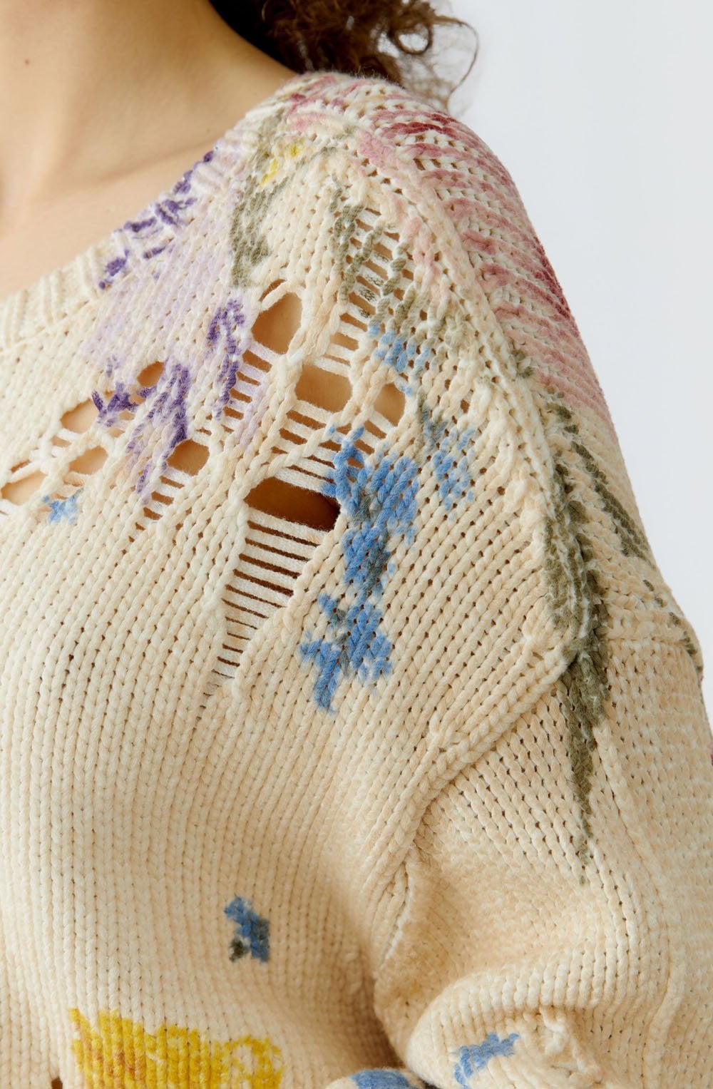 Off White Floral Distressed Vintage Effect Jumper
