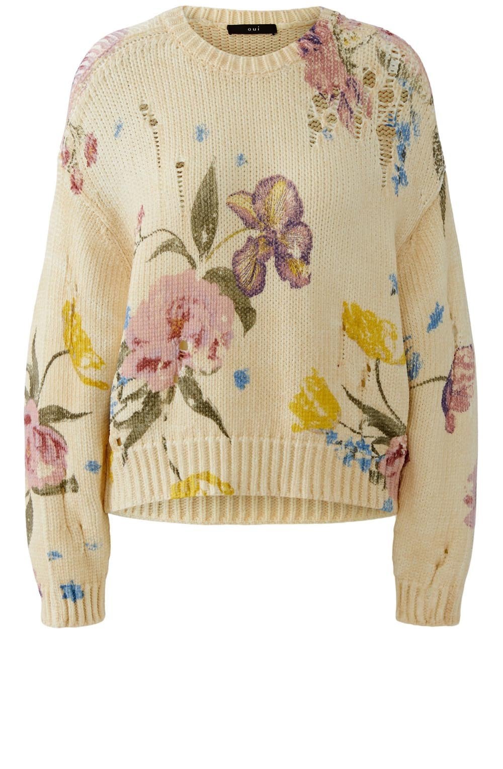 Off White Floral Distressed Vintage Effect Jumper