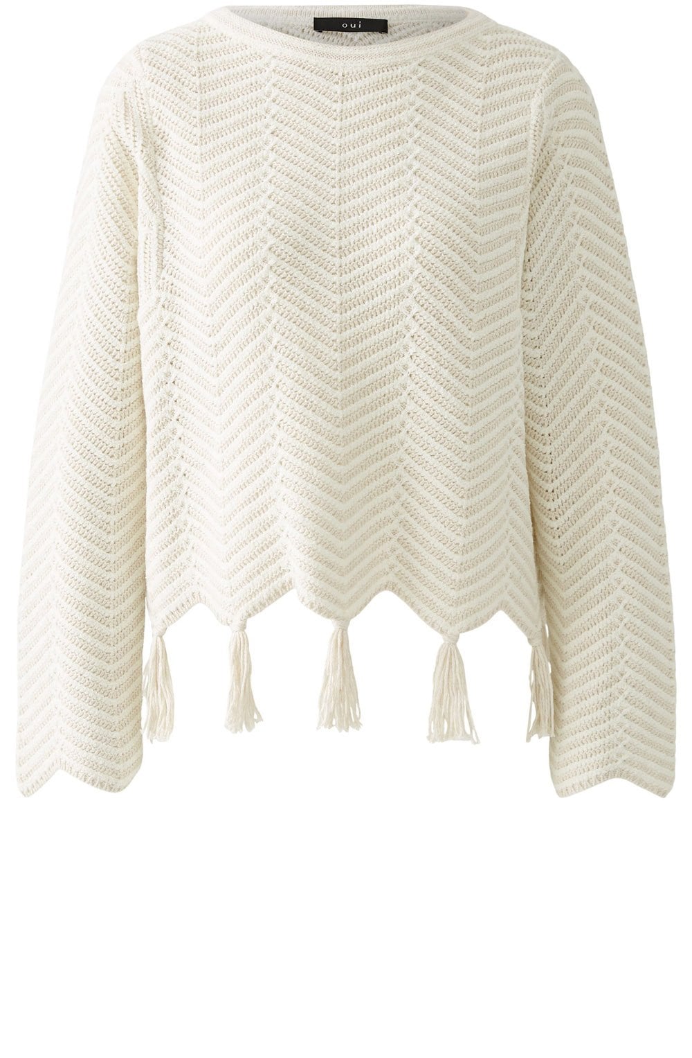 Off White Geometric Tasselled Jumper