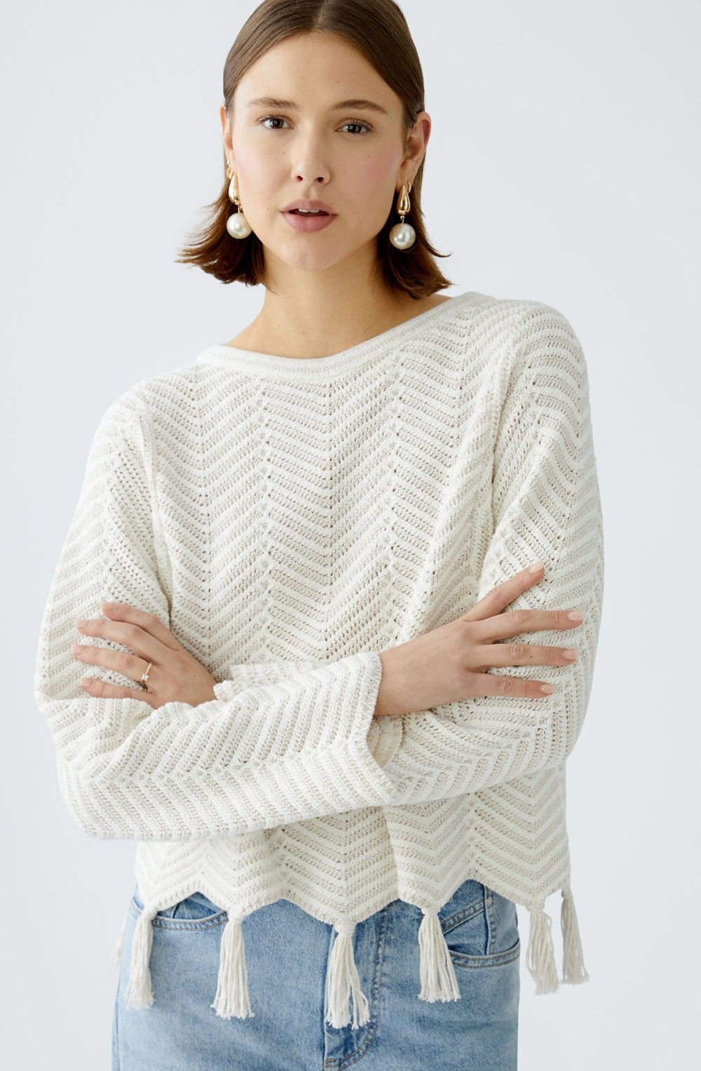 Off White Geometric Tasselled Jumper