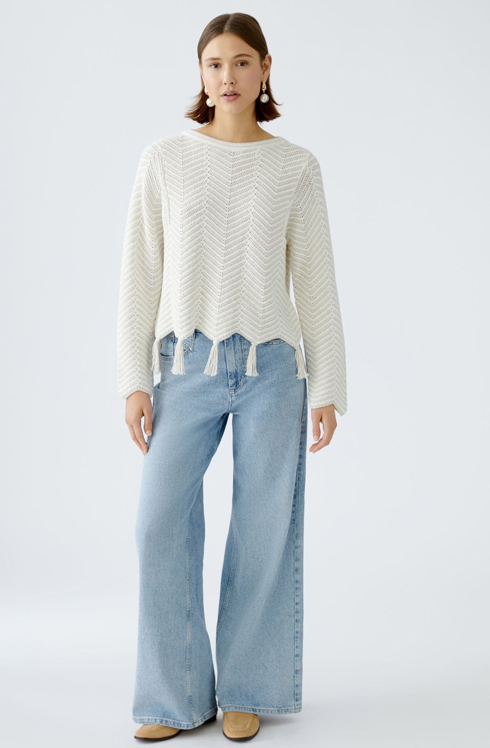 Off White Geometric Tasselled Jumper