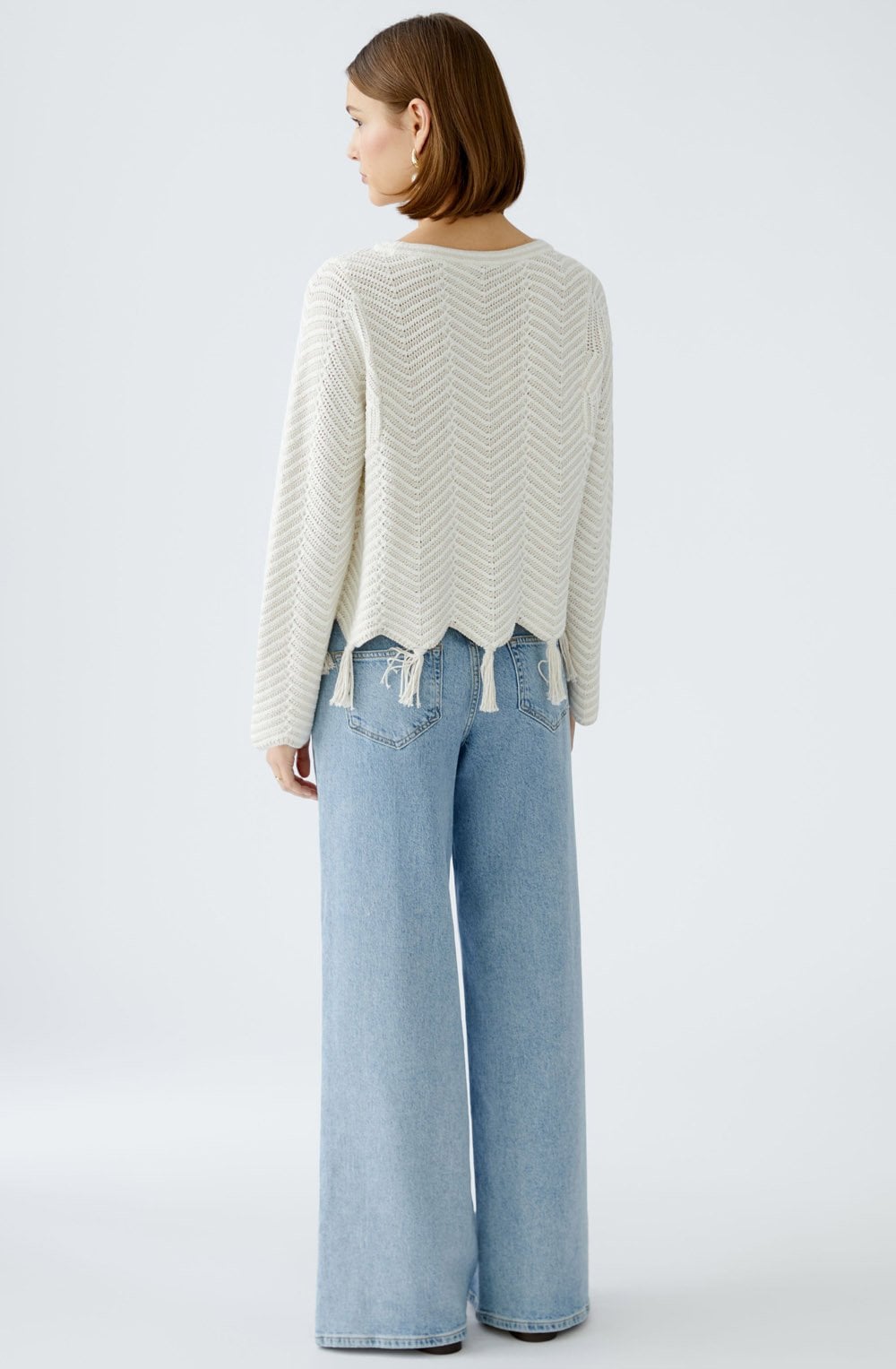 Off White Geometric Tasselled Jumper
