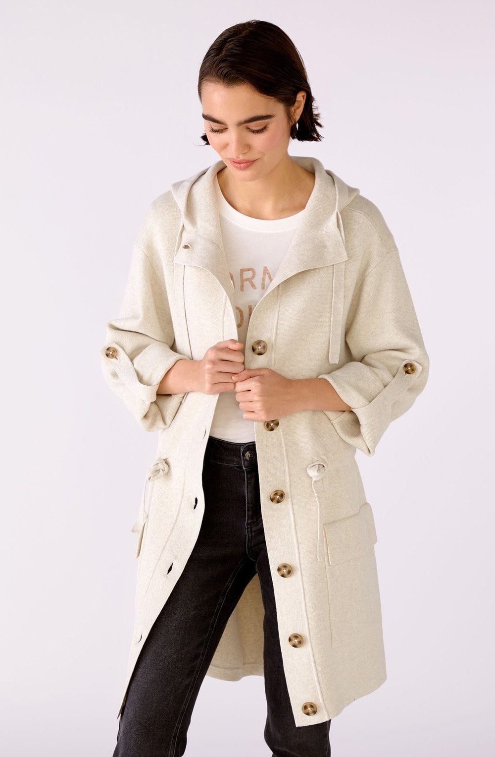 Off White Hooded Knit Coat
