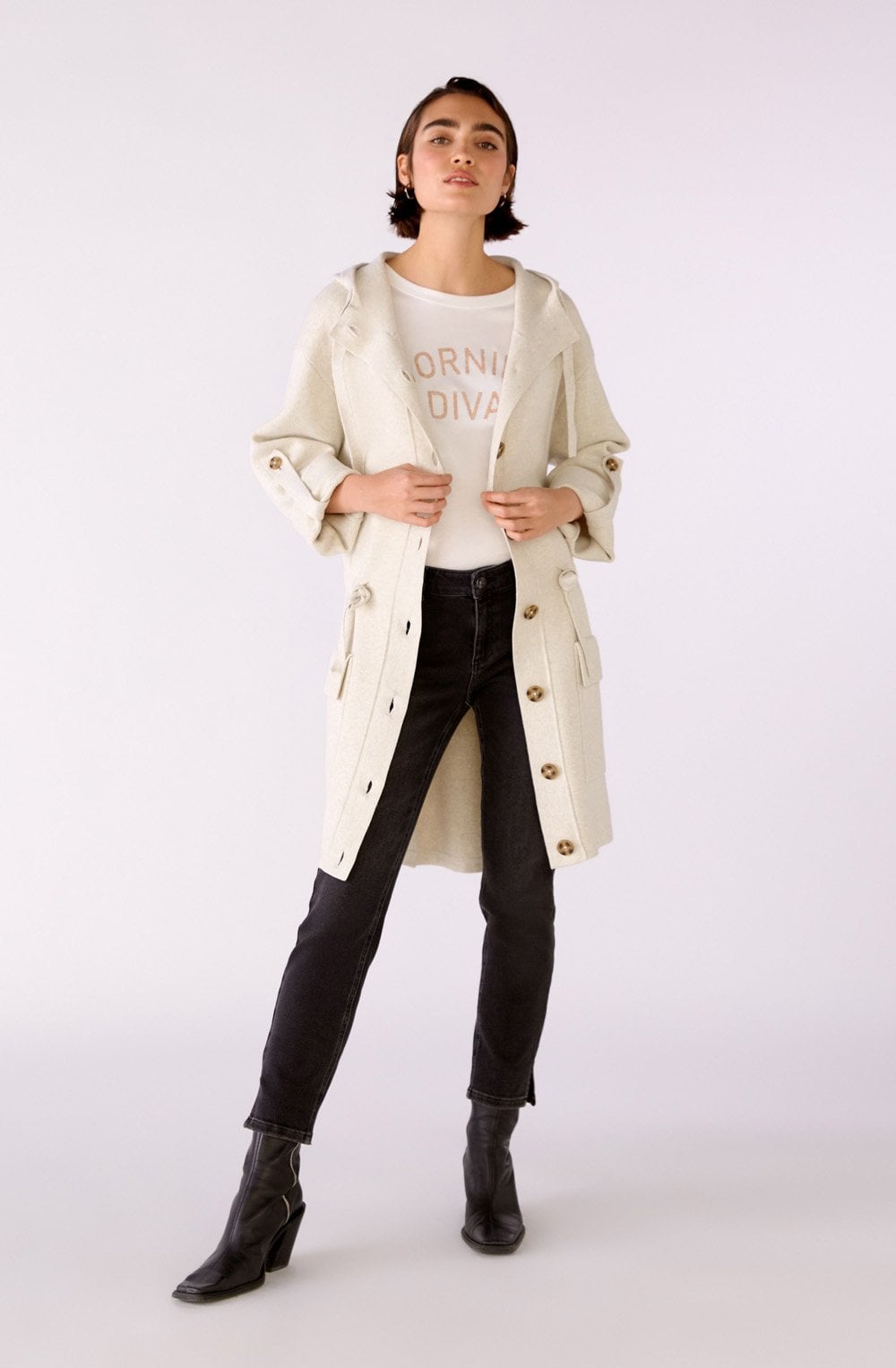 Off White Hooded Knit Coat