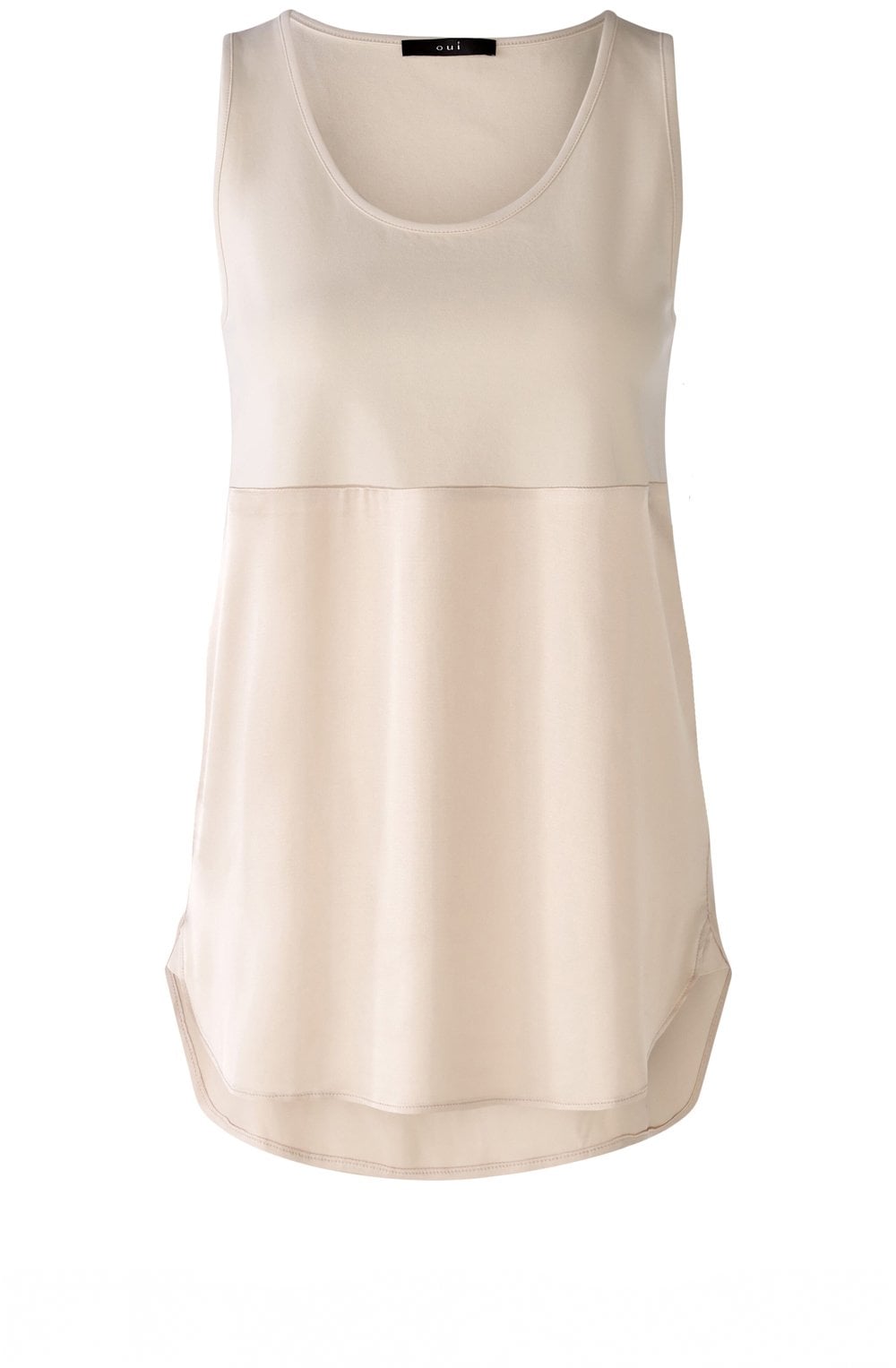 Off White Jersey and Satin Sleeveless Blouse