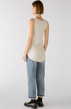Off White Jersey and Satin Sleeveless Blouse