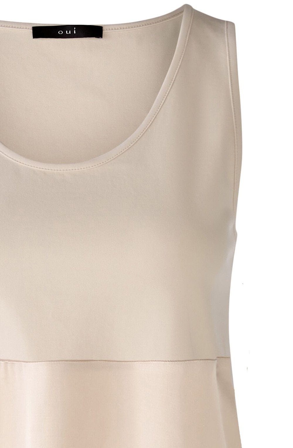 Off White Jersey and Satin Sleeveless Blouse