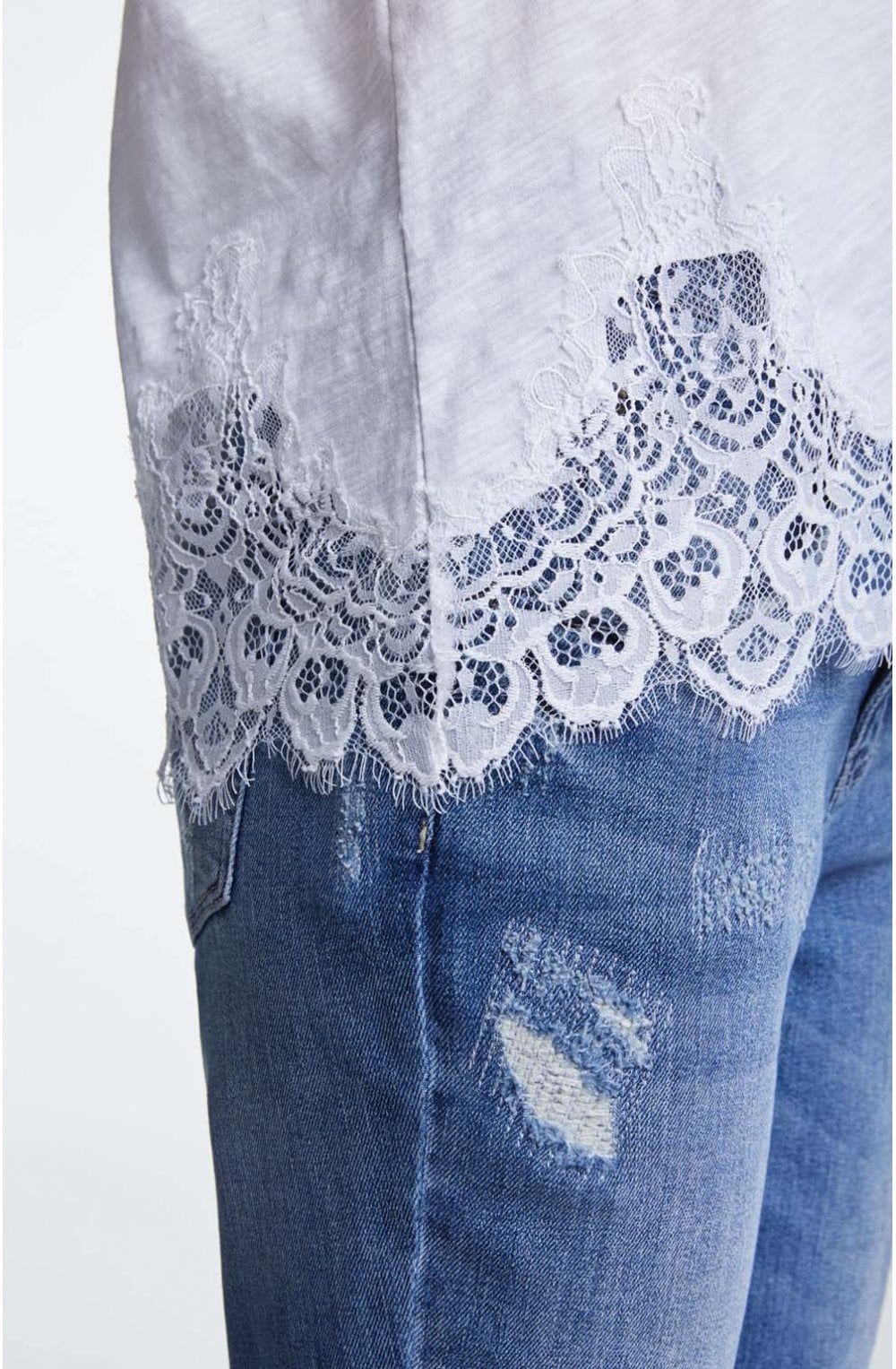 Off White Lace Detailed T Shirt