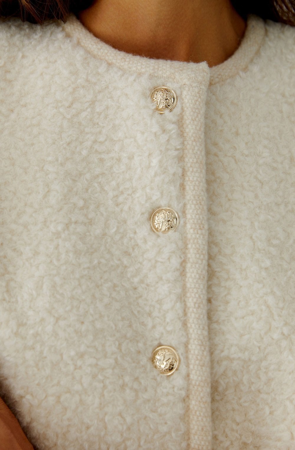 Off White Melange Teddy Fleece Cardigan