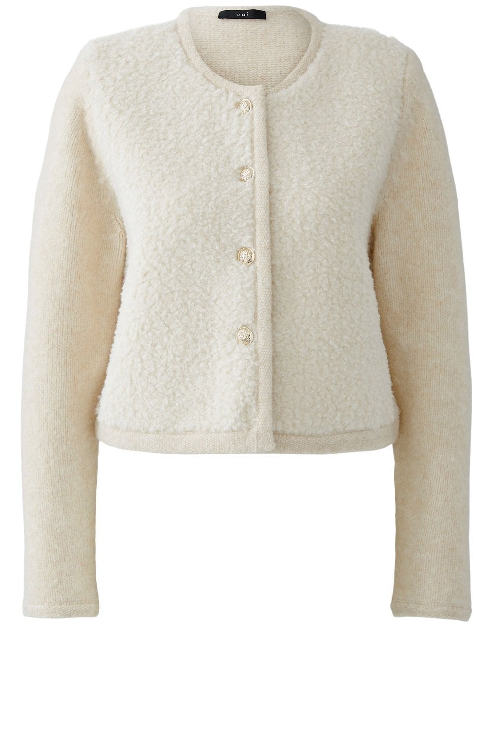 Off White Melange Teddy Fleece Cardigan