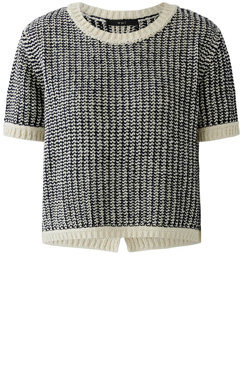 Off White & Navy Mixed Knit Jumper