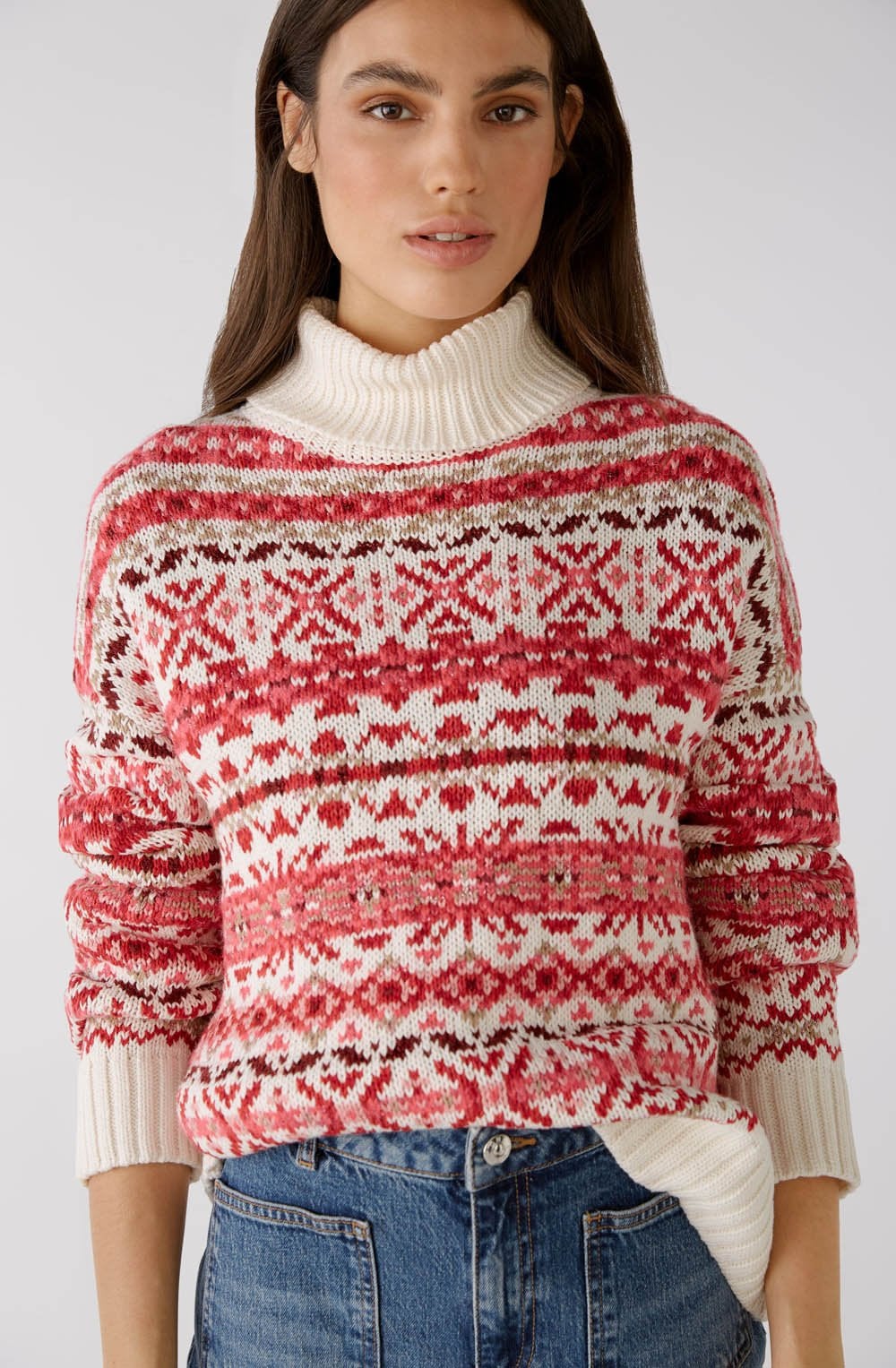 Off White Red Norwegian Style Knitted Jumper