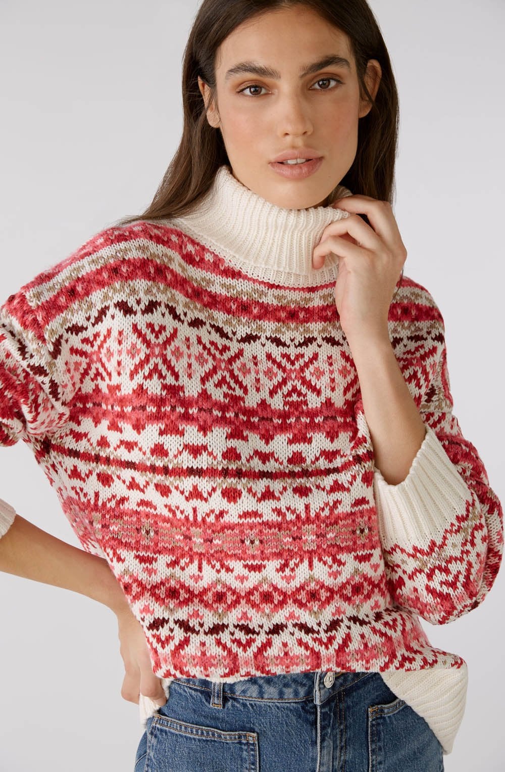 Off White Red Norwegian Style Knitted Jumper
