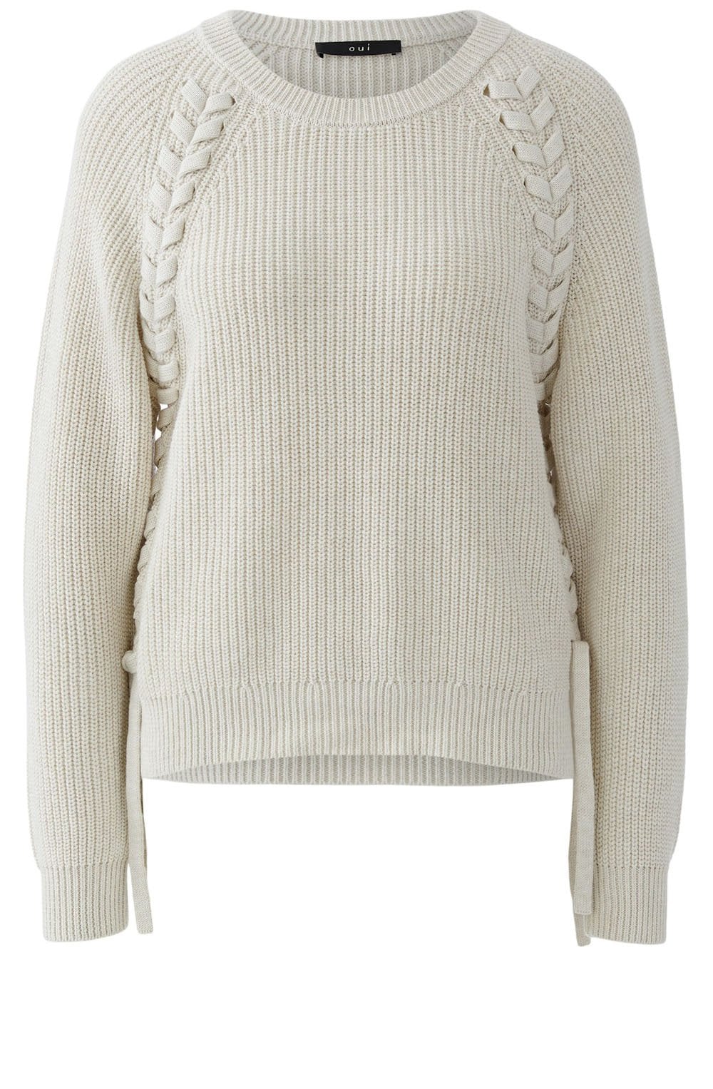 Off White Ribbed Knit Tie Detail Jumper