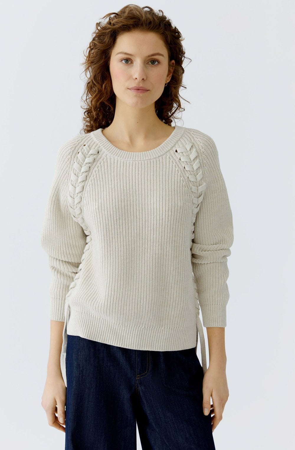 Off White Ribbed Knit Tie Detail Jumper