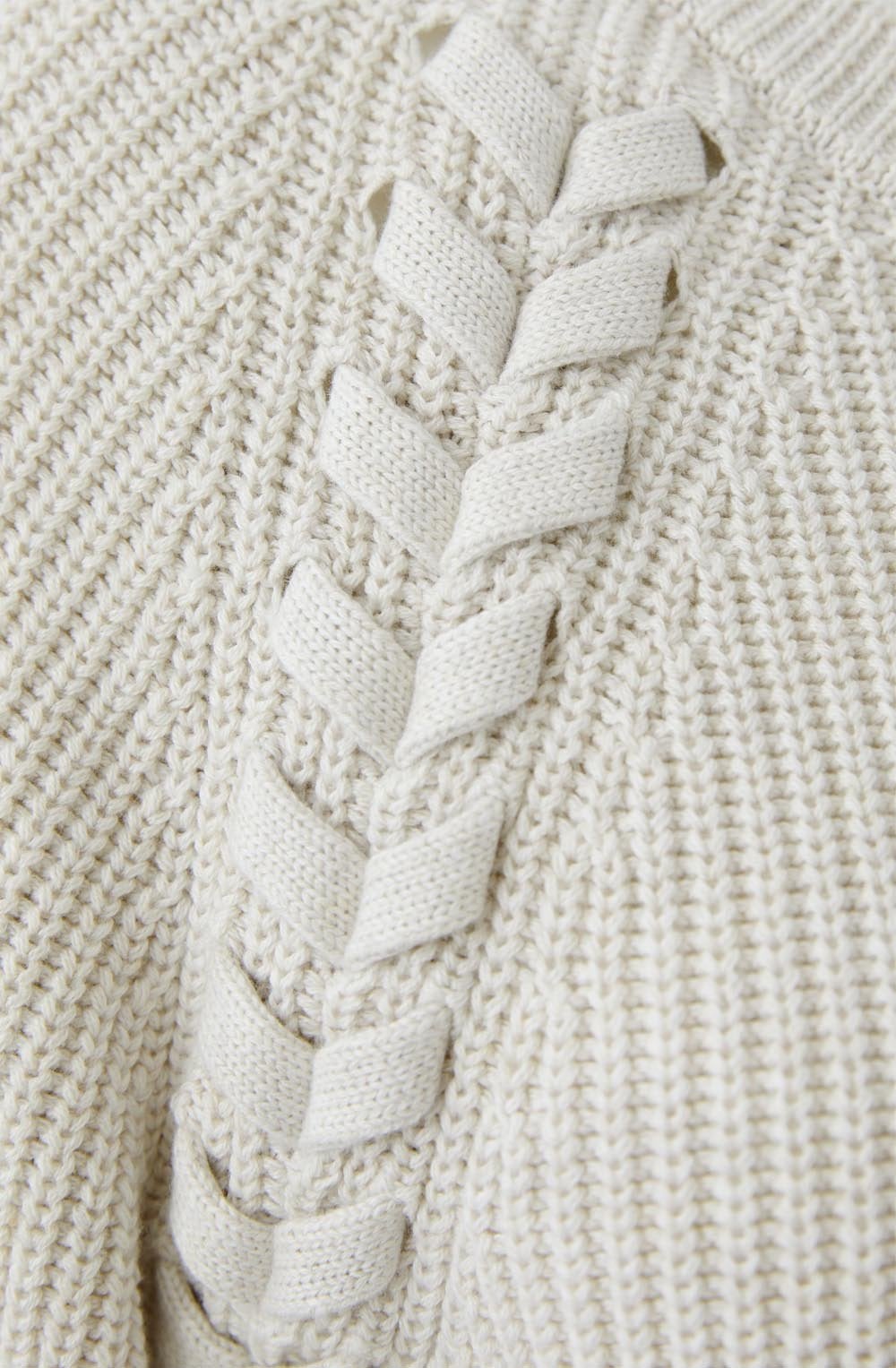 Off White Ribbed Knit Tie Detail Jumper