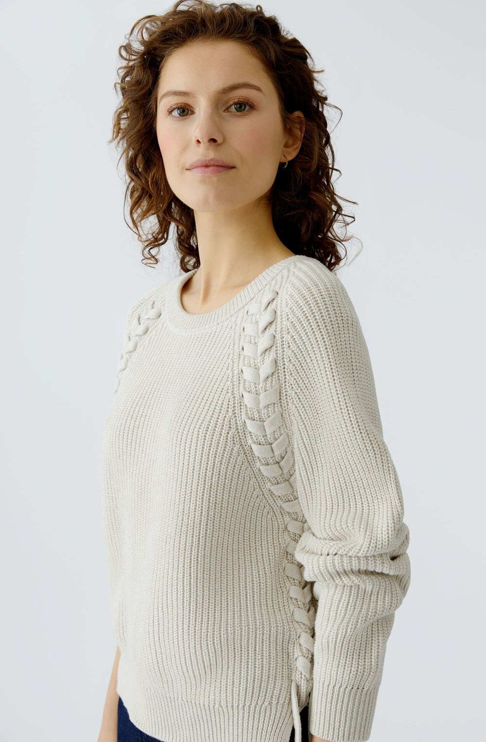 Off White Ribbed Knit Tie Detail Jumper