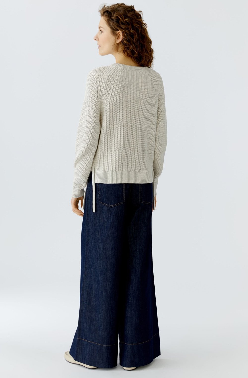 Off White Ribbed Knit Tie Detail Jumper