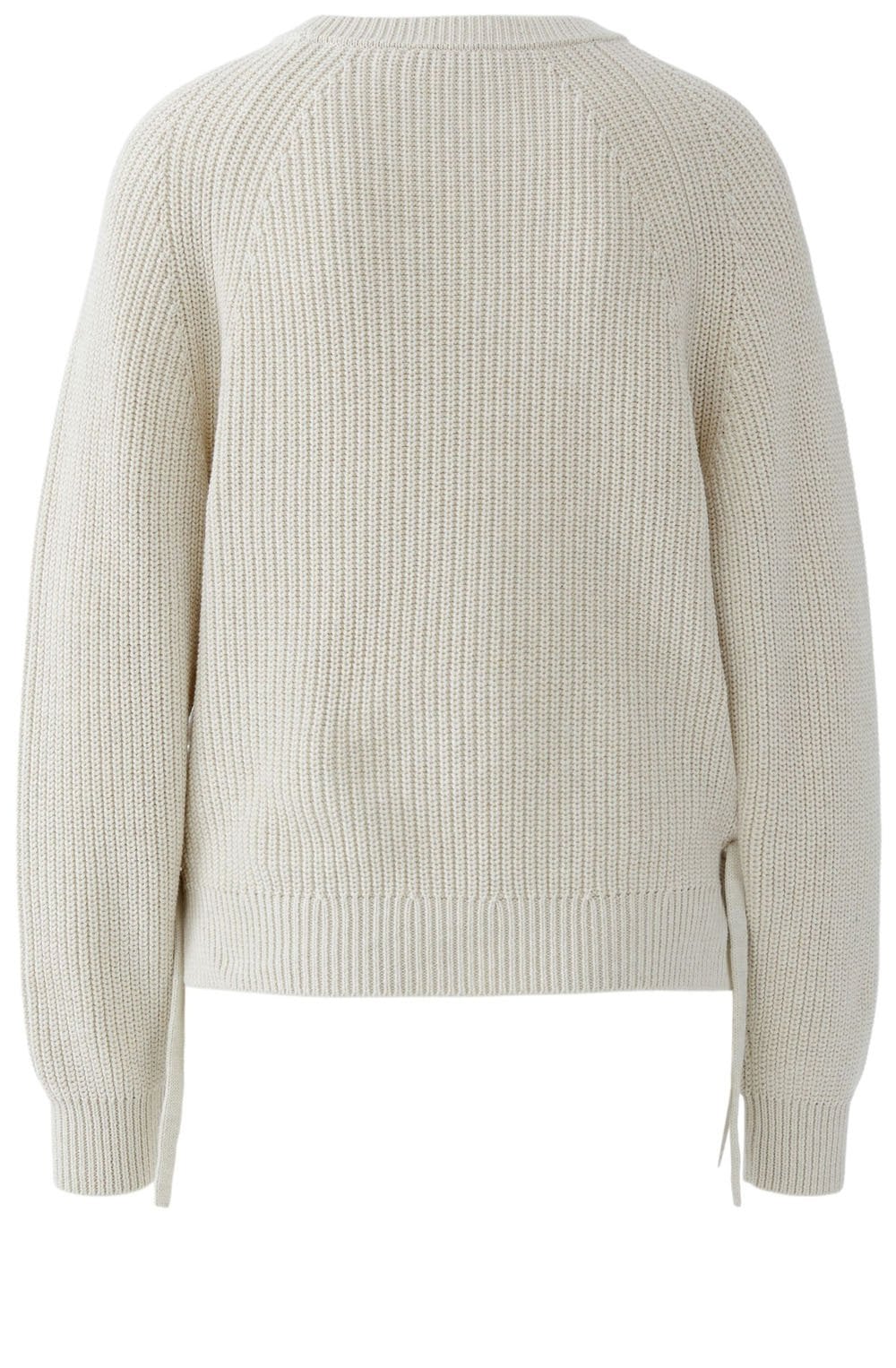 Off White Ribbed Knit Tie Detail Jumper