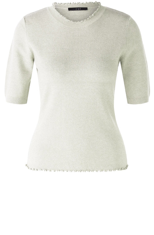 Off White Ruffle Trim Fine Knit Top