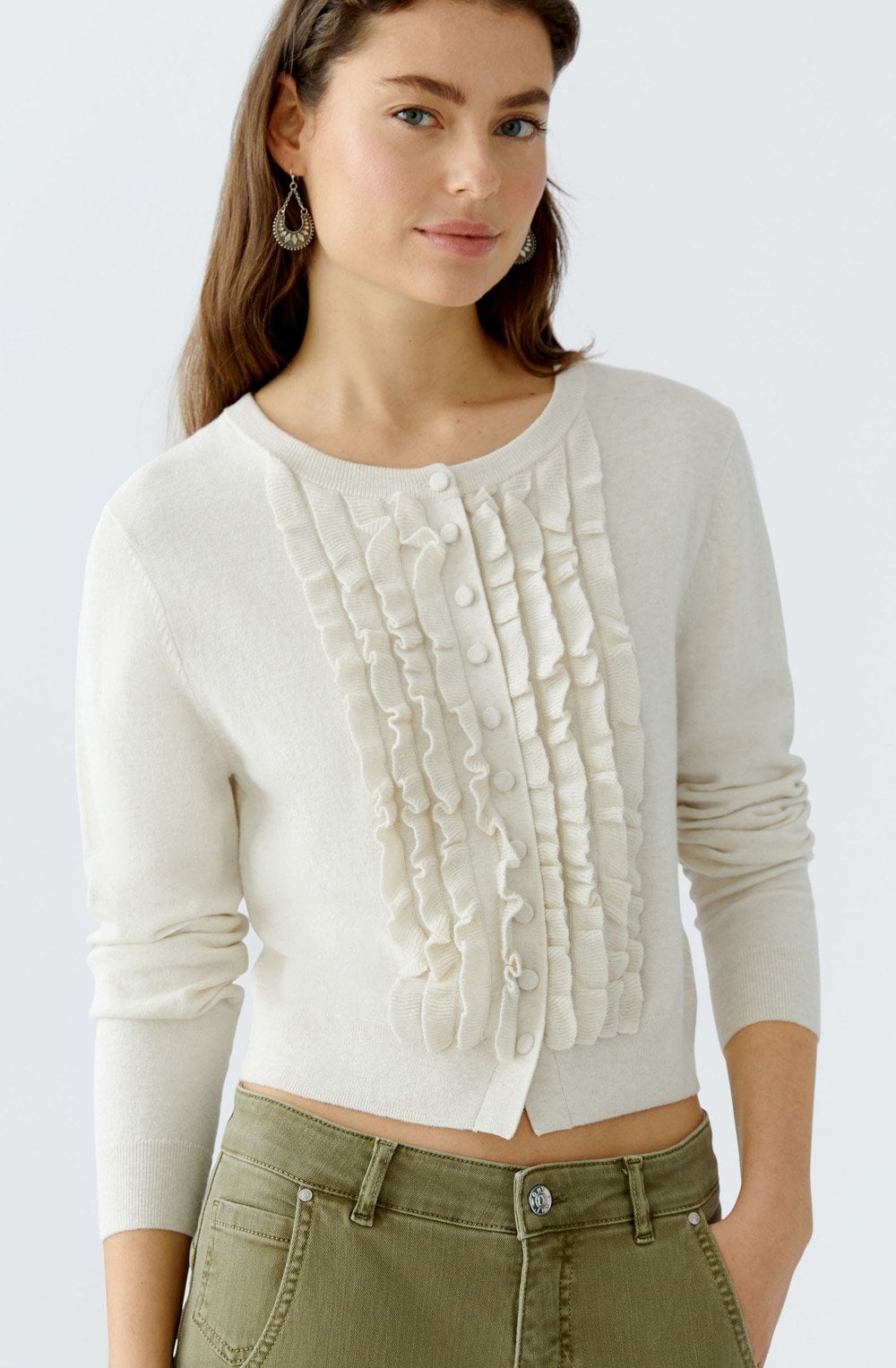 Off White Ruffled Cardigan