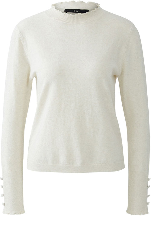 Off White Ruffled Edge Fine Knit Jumper