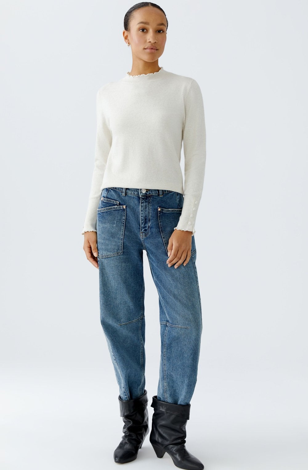 Off White Ruffled Edge Fine Knit Jumper