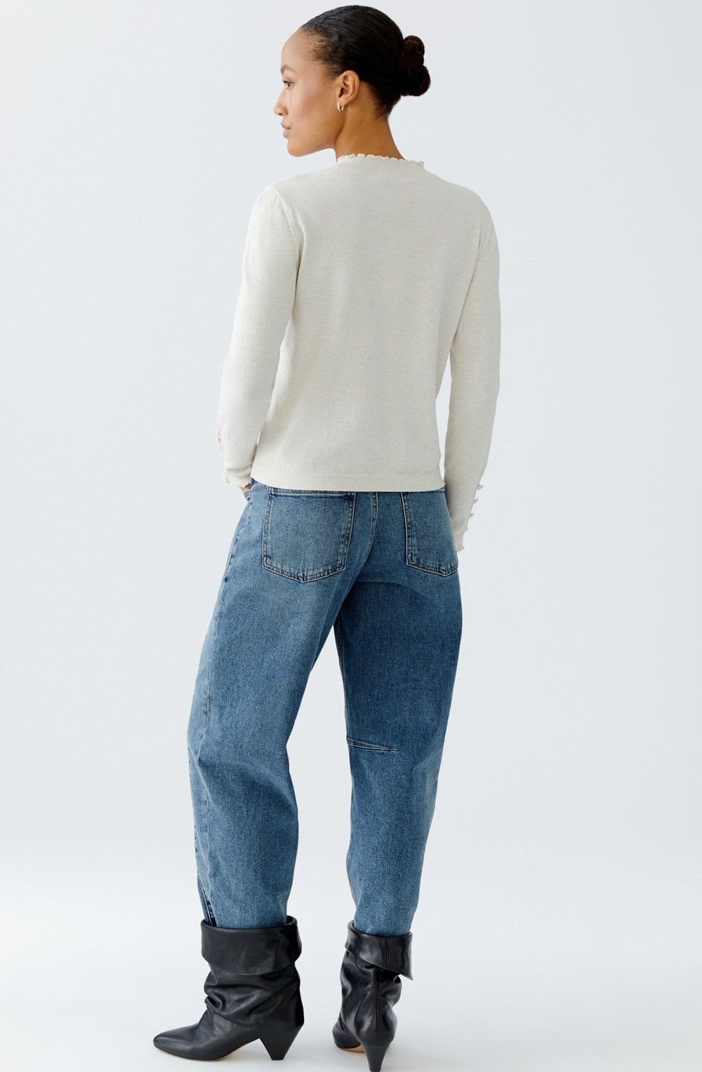 Off White Ruffled Edge Fine Knit Jumper