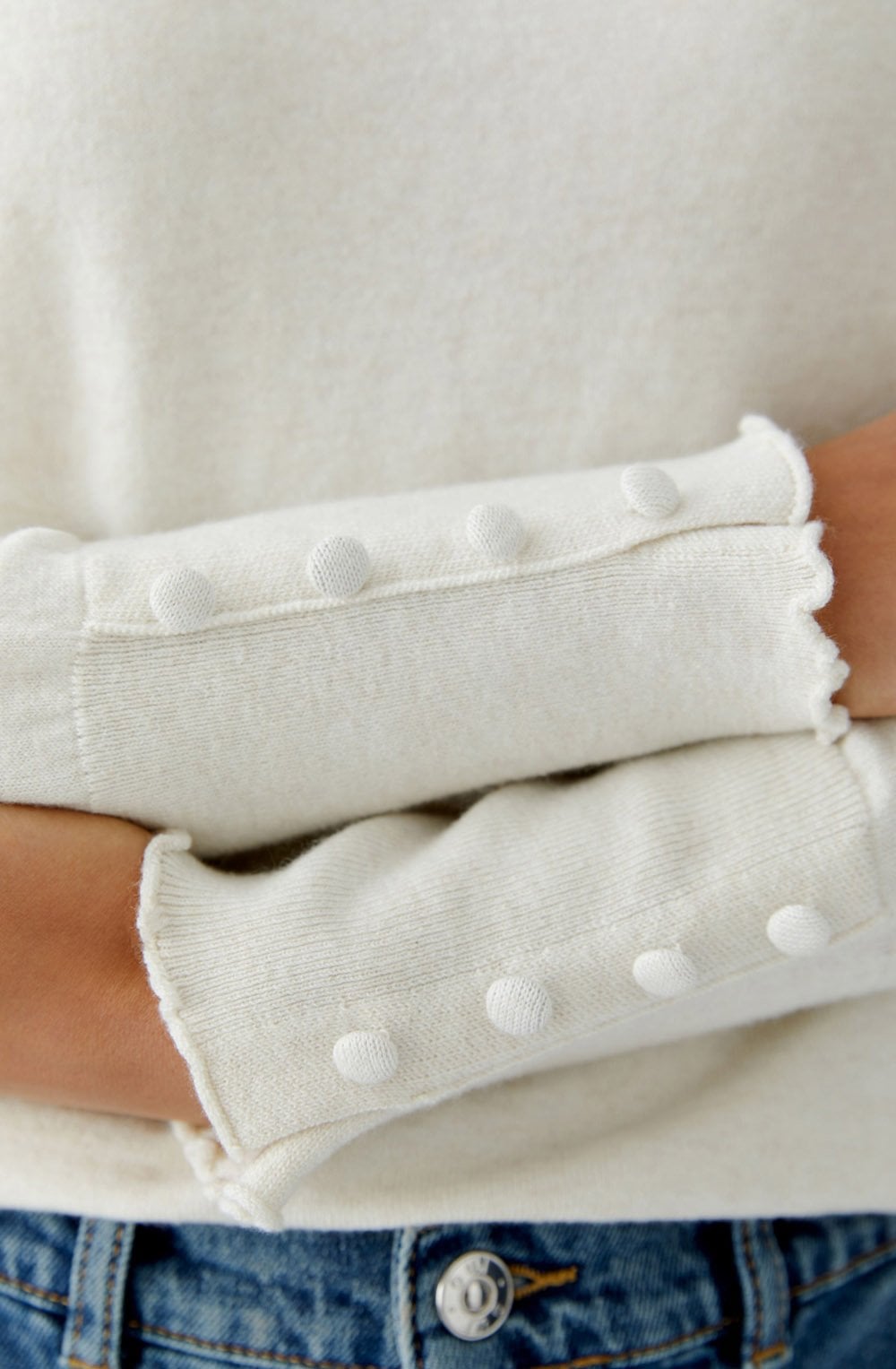 Off White Ruffled Edge Fine Knit Jumper
