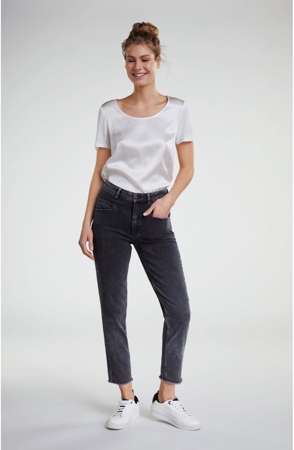 Off White Silky Front Top