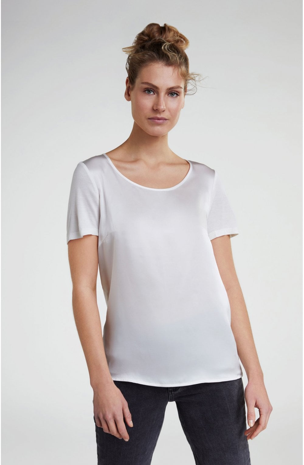 Off White Silky Front Top