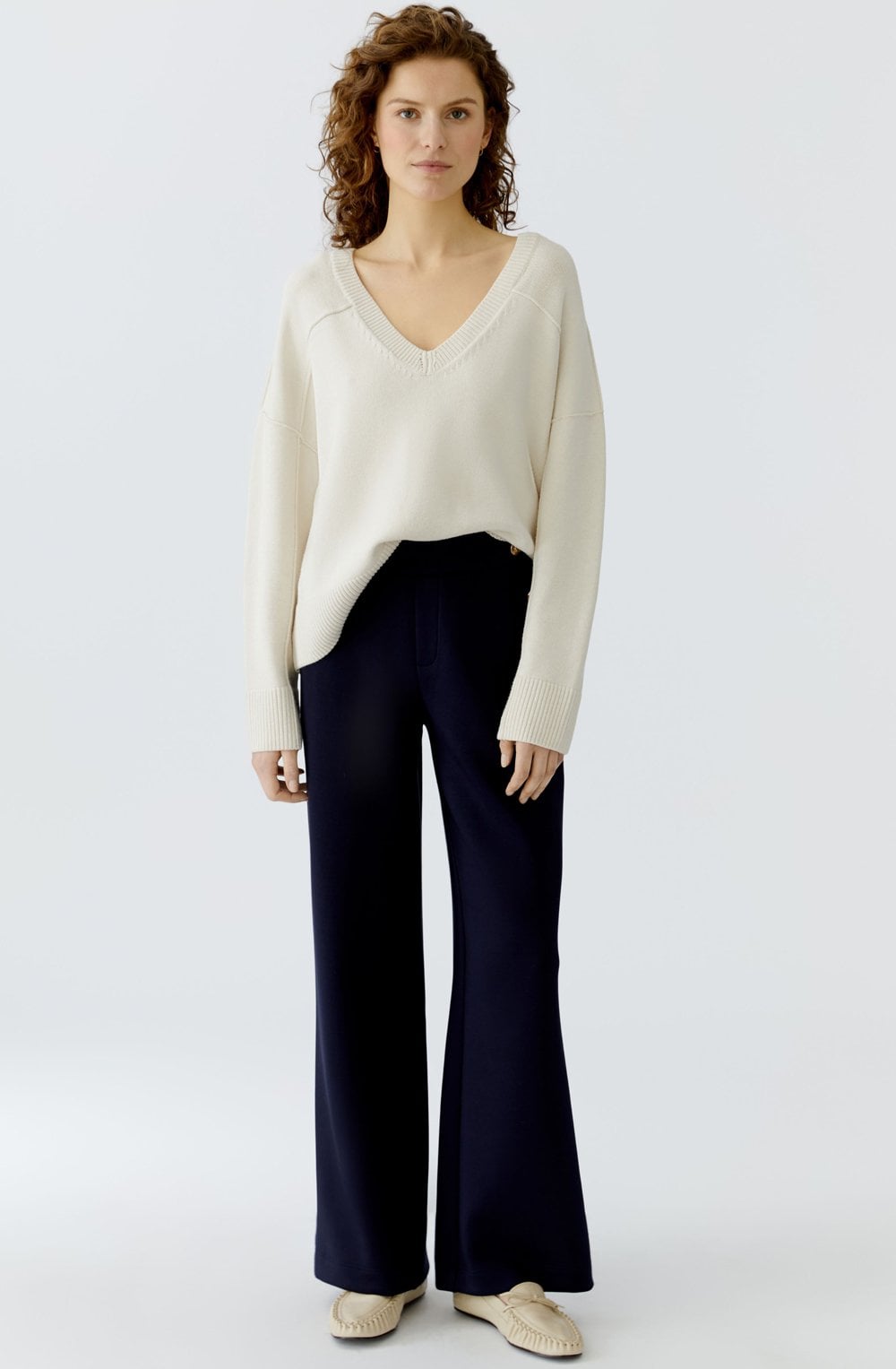 Off White V Neck In Side Out Seam Jumper